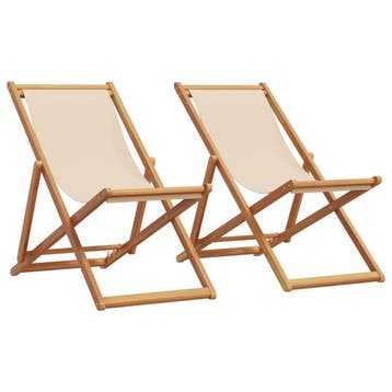 vidaXL Opklapbare stoelen, 2 stuks, beige stof en massief, Verzenden