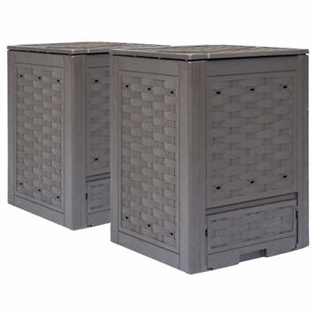 vidaXL Compostbakken 2 st 600 L 60x60x83 cm kunststof rattan, Tuin en Terras, Verzenden, Nieuw
