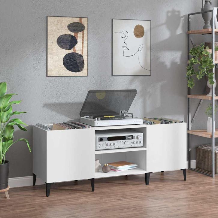 vidaXL Platenkast 121x38x48 cm bewerkt hout wit, Huis en Inrichting, Kasten | Overige, Nieuw, Verzenden