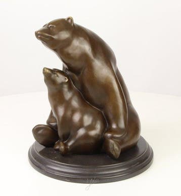 sculptuur, Magnificent Bronze Sculpture of Mother Bear with