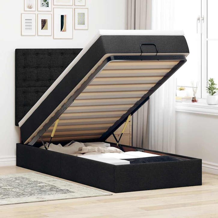 vidaXL Bed poef met matras en LEDs 80x200 cm stof zwart, Huis en Inrichting, Slaapkamer | Bedden, Nieuw, Verzenden