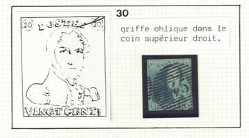 Belgique 1849 - 2 belles variétés, OBP 2-V3 (Balasse 2-V3)