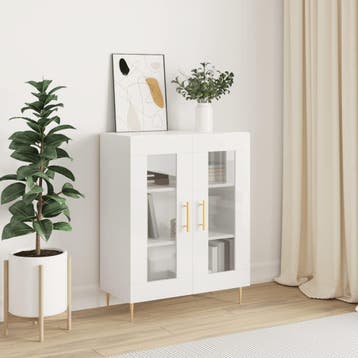 vidaXL Dressoir 69,5x34x90 cm bewerkt hout hoogglans wit, Verzenden