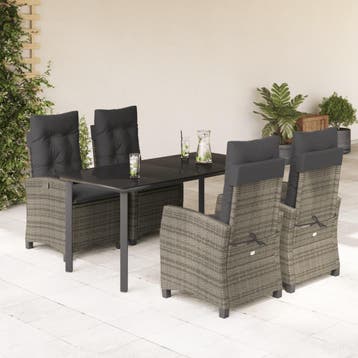 vidaXL 5-delige Tuinset met kussens poly rattan grijs, Verzenden, Tuinset