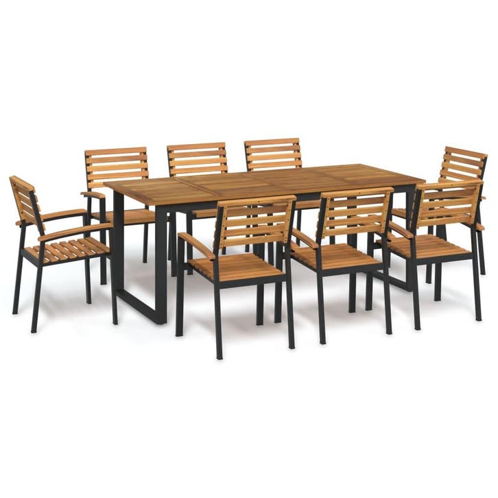 vidaXL 9-delige Tuinset massief acaciahout en metaal, Tuin en Terras, Tuinsets en Loungesets, Tuinset, Nieuw, Verzenden