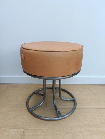 Kruk - poef - Leder, Staal, Antiek en Kunst