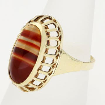 Ring - 14 karaat Geel goud - Agaat, Nieuw