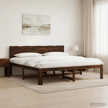 vidaXL Tweepersoonsbed met hoofdbord ROSTOCK Donkerbruin 180, Huis en Inrichting, Slaapkamer | Bedden, Verzenden, Nieuw