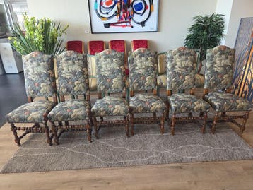 (6x) Stoffen stoelen met schapenbotmotief