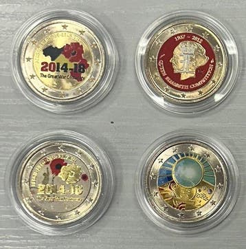 Belgique. 2 Euro Various Years (8 coins colored by private