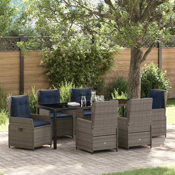 vidaXL Tuin Eettafel Set 7 st Grijs Poly rattan, Tuin en Terras, Verzenden, Nieuw
