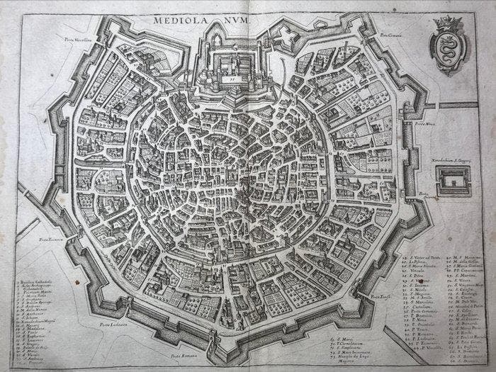 Italië - Milaan; Matthäus Merian und Magnus Zeiller - Copper, Boeken, Atlassen en Landkaarten