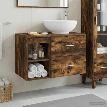vidaXL Badkamermeubel Set 2 st Gerookt eiken Bewerkt hout, Verzenden