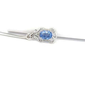 Ketting met hanger - 14 karaat Witgoud - 1.15ct. tw. Saffier
