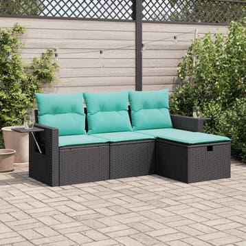 vidaXL 4-delige Loungeset met kussens poly rattan zwart, Verzenden, Loungeset