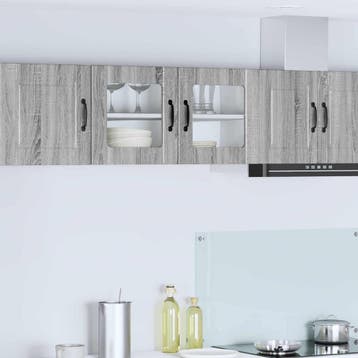 vidaXL Wandglas Kasten PORTO Grijs Sonoma 80 x 31 x 40 cm, Verzenden