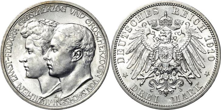 3 Mark 1910 Sachsen-weimar-eisenach Wilhelm Ernst 1901-1918, Timbres & Monnaies, Monnaies | Europe | Monnaies non-euro, Envoi