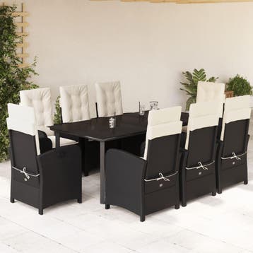vidaXL 9-delige Tuinset poly rattan zwart, Verzenden, Nieuw, Tuinset