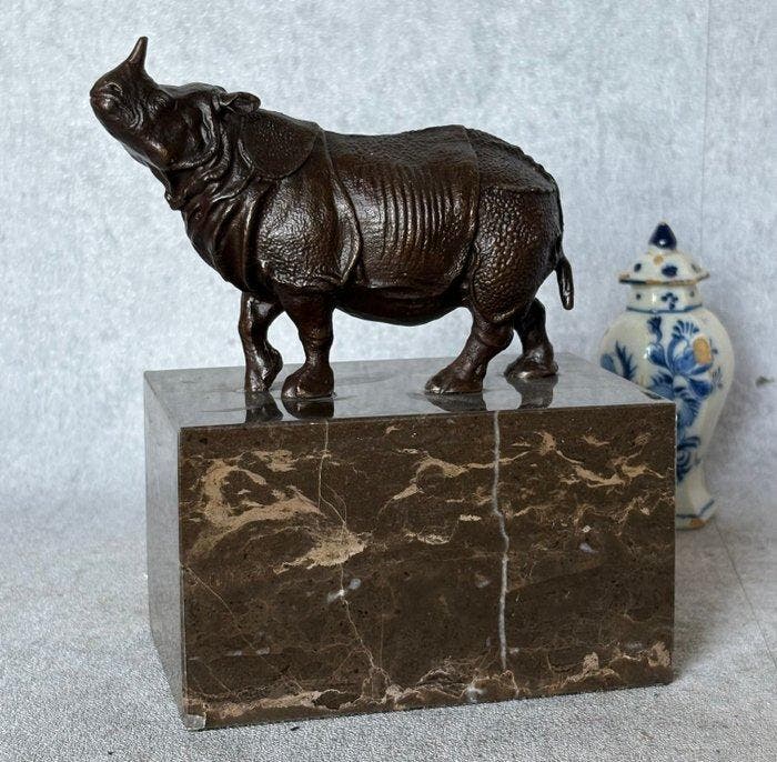 Beeld, Neushoorn - 16 cm - Brons, Marmer, Antiek en Kunst, Curiosa en Brocante