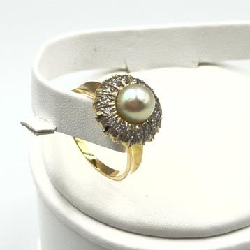 Bague - 18 carats Or jaune Diamant (Naturelle) - Perle