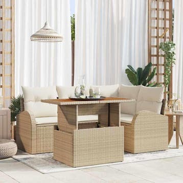 vidaXL Tuinbank Set 5 st Beige Poly rattan, Verzenden