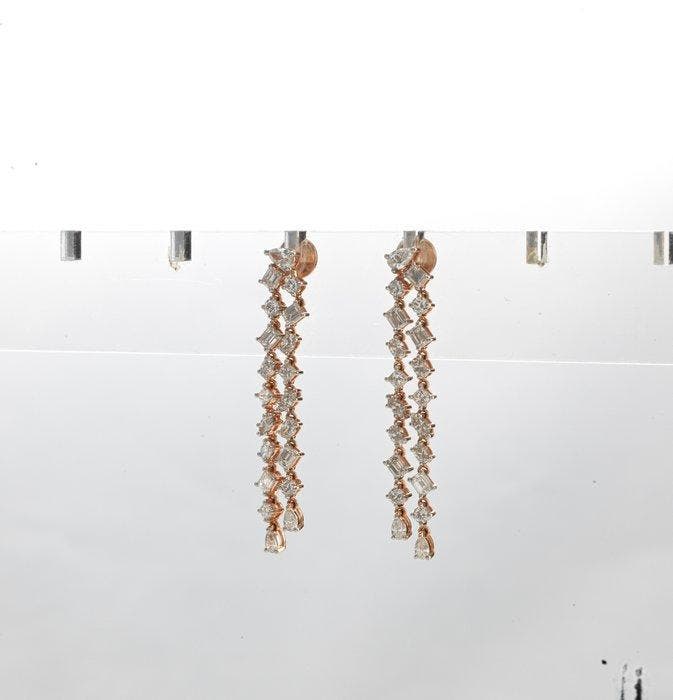 Oorbellen - 14 karaat Roségoud - 3.73ct. tw. Diamant, Bijoux, Sacs & Beauté, Boucles d'oreilles