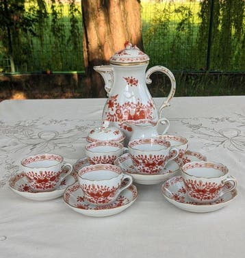 Meissen - Koffieservies (15) - Indische Korallenrot-C52 -