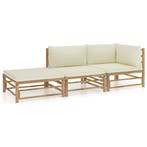 vidaXL 3-delige Loungeset met crèmewitte kussens bamboe, Verzenden, Nieuw, Loungeset
