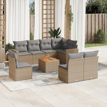 vidaXL 9-delige Loungeset met kussens poly rattan beige, Verzenden, Loungeset