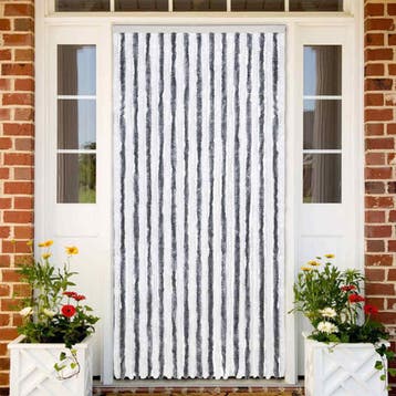 vidaXL Vliegengordijn 118x220 cm chenille grijs en wit, Verzenden