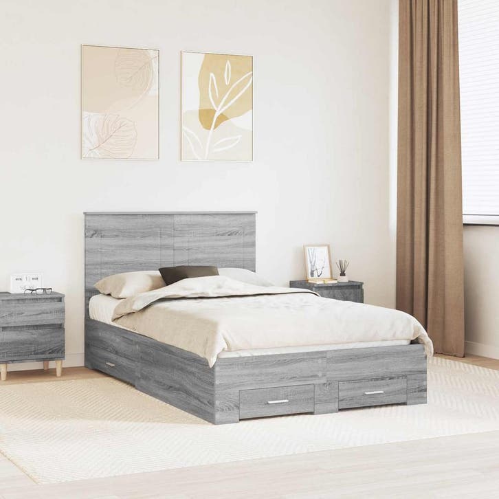 vidaXL Bedframe met hoofdeinde Grijs Sonoma 120 x 200 cm, Huis en Inrichting, Slaapkamer | Bedden, Nieuw, Verzenden