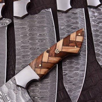 Keukenmes - Chefs knife - hout, olijfhout en gevouwen staal