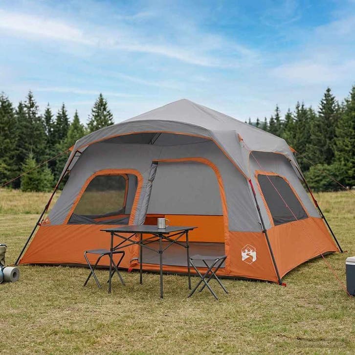 vidaXL Directe Tent Grijs en Oranje 340 x 280 x 190 cm, Caravans en Kamperen, Tenten, Nieuw, Verzenden