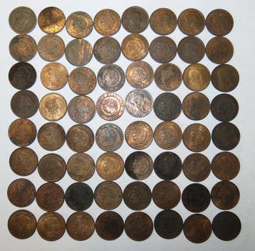 Frankrijk. Lot de 64 monnaies de 1 centime types Cérès,