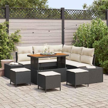 vidaXL Tuinbank Set 9 st Zwart poly rattan, Verzenden, Nieuw