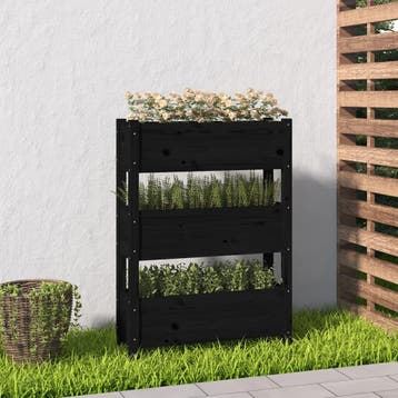 vidaXL Plantenbak 77x25x104,5 cm massief grenenhout zwart, Tuin en Terras, Bloempotten, Verzenden, Nieuw