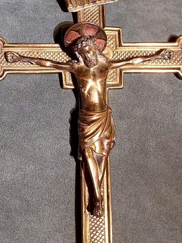 Gothisch Crucifix - Brons - 1900-1910 - Crucifix 32cm, Antiek en Kunst