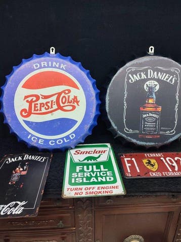 Vijf geëmailleerde metalen reclameborden - Emaille bord -