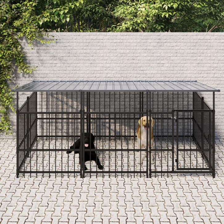 vidaXL Hondenkennel met dak 5,63 m² staal, Dieren en Toebehoren, Hondenbenches, Nieuw, Verzenden