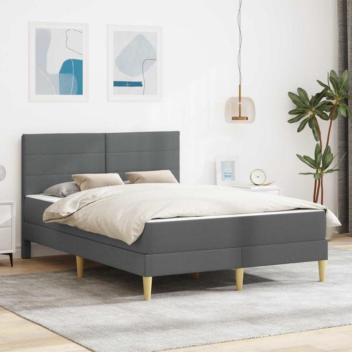 vidaXL Bedframe Donkergrijs 140 x 200 cm Polyester, Huis en Inrichting, Slaapkamer | Matrassen en Bedbodems, Nieuw, Verzenden