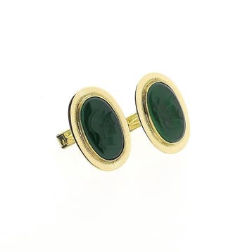 Gouden manchetknopen met groene camee, Handtassen en Accessoires, Manchetknopen, Ophalen of Verzenden, Gebruikt, Goud