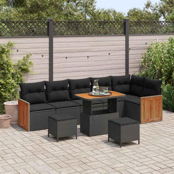 vidaXL Tuinbank Set 9 st 9-Aantal zitplaatsen Zwart, Verzenden, Nieuw