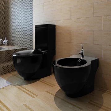 vidaXL Toilet- en bidetset staand keramiek zwart, Verzenden, Nieuw