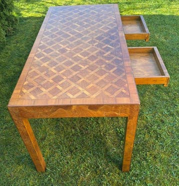Bureau - kastanjewortelhout - Geometrische Marketerie, Nieuw