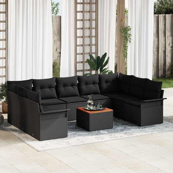 vidaXL Tuinbank Set 10 st Zwart poly rattan, Verzenden