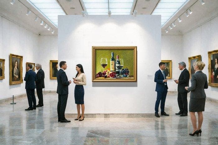 Ricart (XX) - Naturaleza Silente con Queso, Uvas y Vino, Antiquités & Art, Art | Peinture | Classique