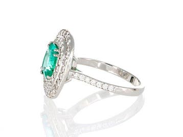 Bague - 18 carats Or blanc - 1.96ct. tw. Émeraude - Diamant