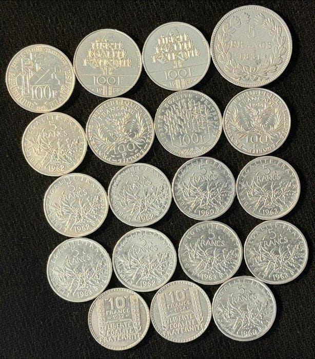 France. Lot de 19 monnaies en argent, 1831/1988, Timbres & Monnaies, Monnaies | Europe | Monnaies non-euro