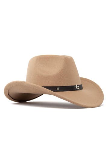KIMU® Cowboyhoed Lichtbruin Wolvilt Ster Lichtbruine Cowboy, Ophalen of Verzenden, Nieuw
