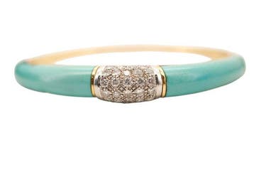 Armband - 18 karaat Geel goud - Turkoois en Diamant, Handtassen en Accessoires, Nieuw